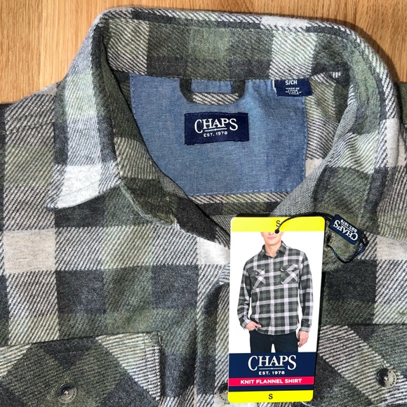 Chaps by Ralph Lauren Men's Knit Flannel Shirt, Green, Plaid, Small, NWT - Picture 3 of 3